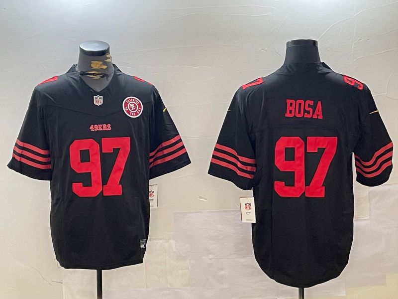 Men San Francisco 49ers #97 Bosa Black three generations 2024 Nike Limited NFL Jersey style 3->->